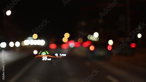 The projection on the windshield of a car. Head-up display