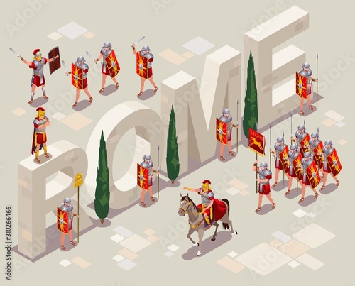 Roman Legionaries Rome illustration isometric icons on isolated background