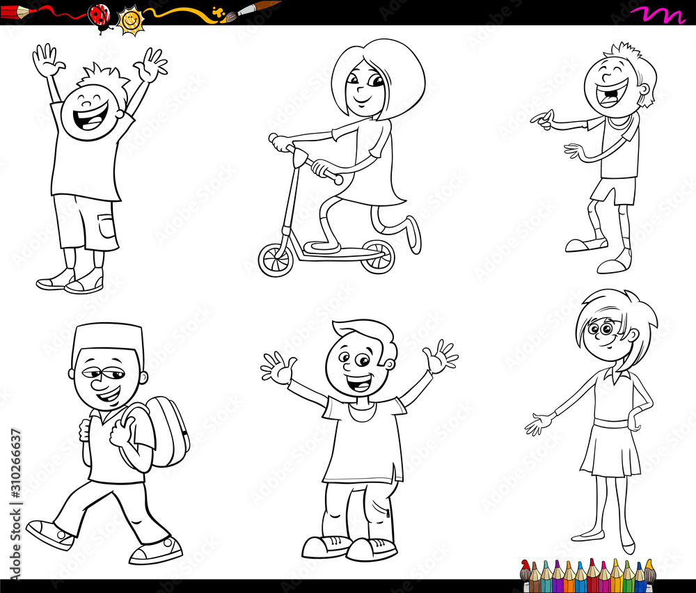 cartoon children characters coloring book page cartoon children characters coloring book page