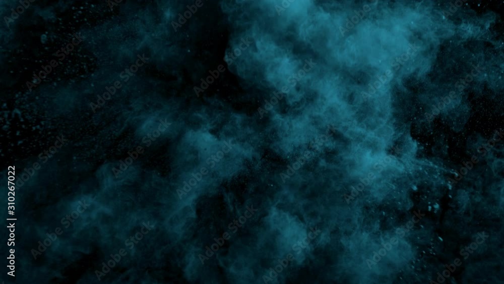 Super Slowmotion Shot of Blue Powder Explosion Isolated on Black Background at 1000fps. Super Slowmotion Shot of Blue Powder Explosion Isolated on Black Background at 1000fps.
