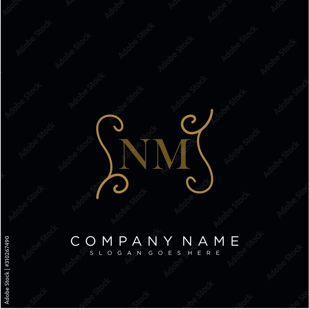 Initial letter NM logo luxury vector mark, gold color elegant classical Initial letter NM logo luxury vector mark, gold color elegant classical