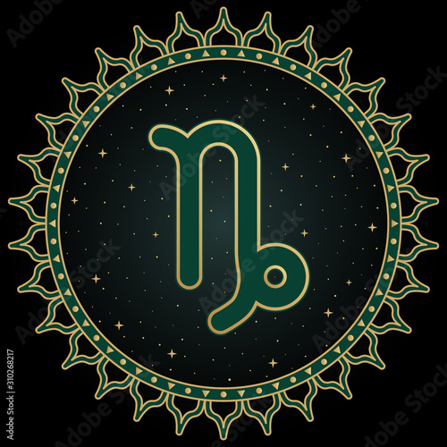 Capricorn zodiac sign, astrological, horoscope symbol. ethnic