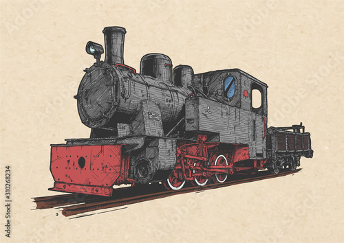 Retro steam locomotive and coal-car