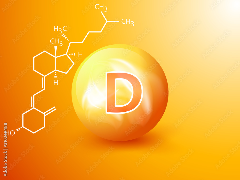 Nutrition sign vector concept. The power of vitamin D. Chemical formula - obrazy, fototapety, plakaty 
