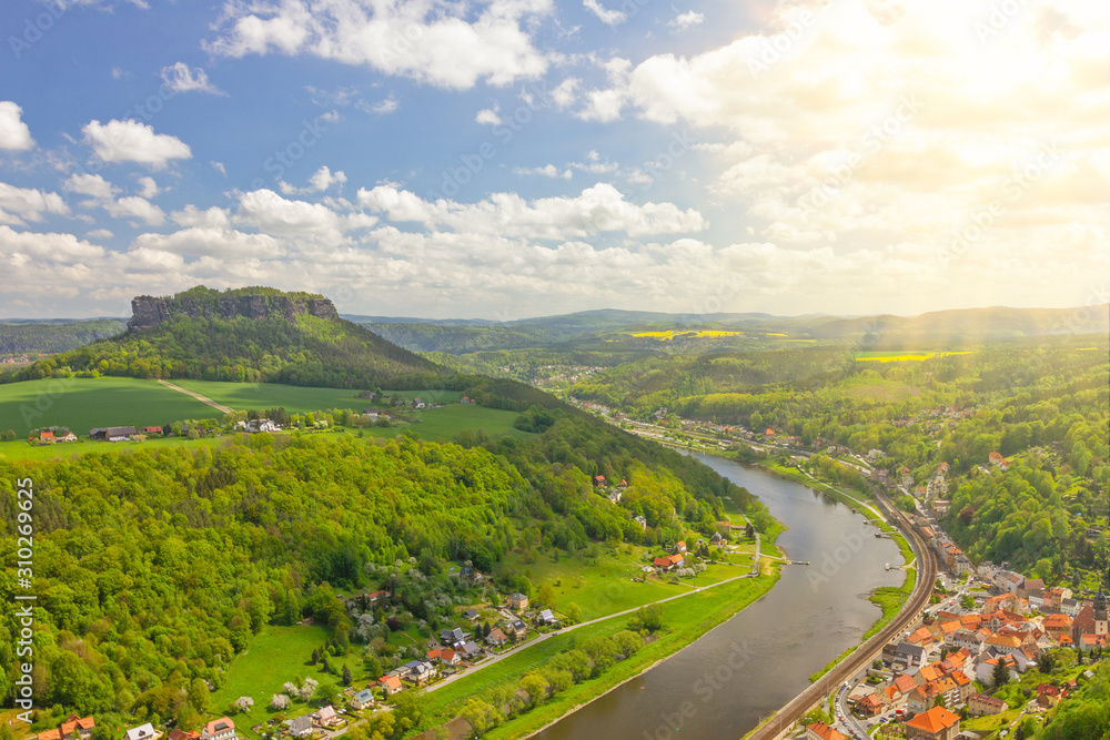 Saxon Switzerland, Germany. Elba river rural landscape.
