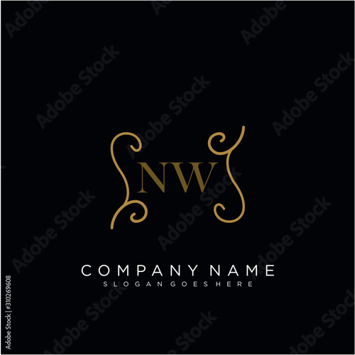 Initial letter NW logo luxury vector mark  gold color elegant classical 