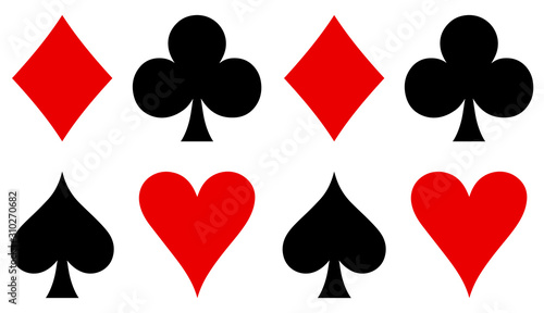 Pattern texture repeating seamless black red white background. Game, playing cards. Wallpaper, fabric. Poker flat icon card suites game sign symbol logo illustration design. set icons symbols isolated