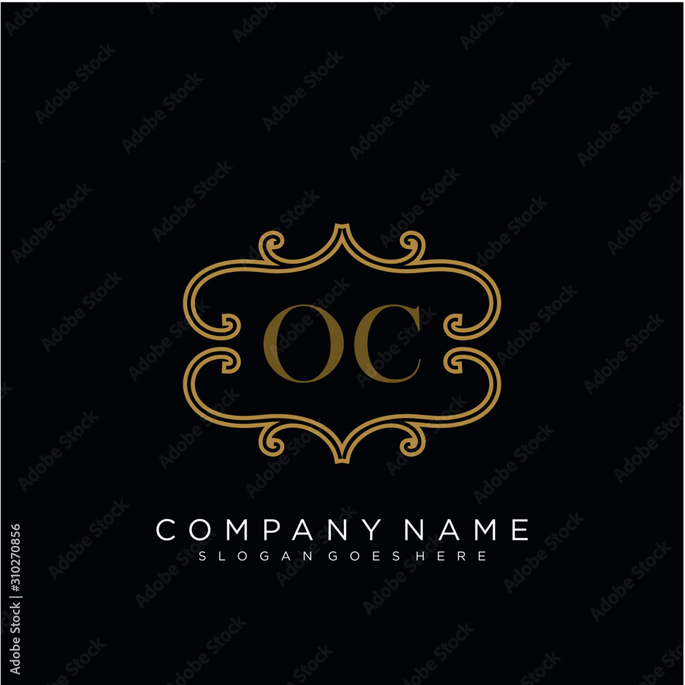 Initial letter OC logo luxury vector mark, gold color elegant classical 