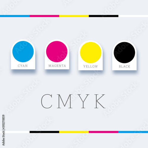 CMYK colors concept. Provider of printer ink and toner, letterpress printers. Keep printing!