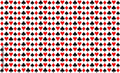 Pattern texture repeating seamless black red white background. Game, playing cards. Wallpaper, fabric. Poker flat icon card suites game sign symbol logo illustration design. set icons symbols isolated