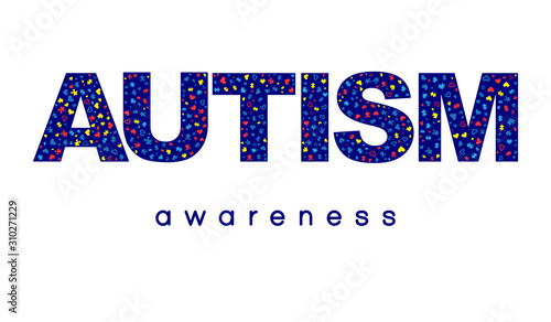 World autism awareness day. Colorful puzzles and hearts vector background. Symbol of autism. Medical flat illustration. Health care