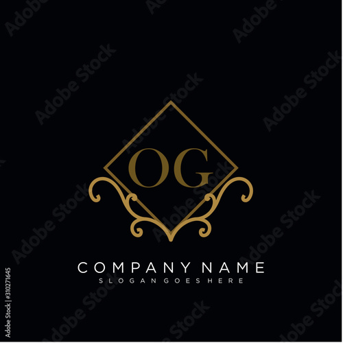 Initial letter OG logo luxury vector mark, gold color elegant classical 