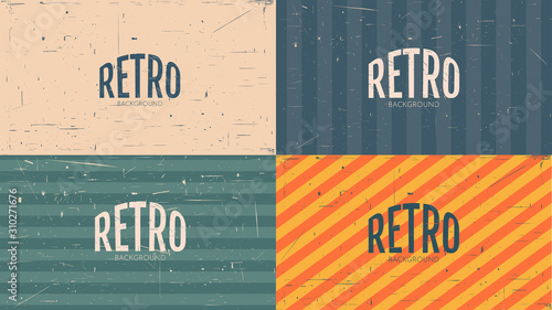 Set of vintage style backgrounds. Vector abstract illustration. Wallpapers with scratches. Website templates. 70s, 80s, 90s retro graphic. Aged paper design. Grain overlay with old photo effect