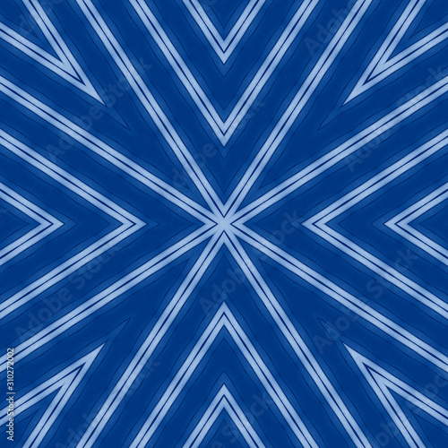 Classic Blue kaleidoscope geometrical ornament abstract background. Trendy color concept of the year. 2020 trend