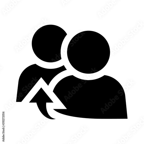 Refferal contact vector icon. Two people connected with arrow. Management, connection, corporation, communication, help concept. Isolated illustration.