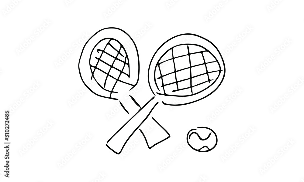 hand drawn tennis rackets and ball. hot sports Doodle art summer vacation.use it as a clipart in greeting cards, print on clothes, animation, packaging or design of your website hand drawn tennis rackets and ball. hot sports Doodle art summer vacation.use it as a clipart in greeting cards, print on clothes, animation, packaging or design of your website