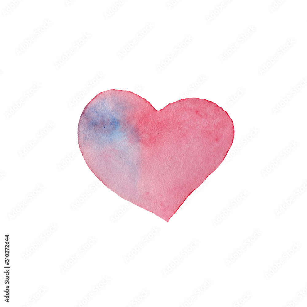 Watercolor multi-colored  heart on a white background. Valentine's Day. Holiday for lovers