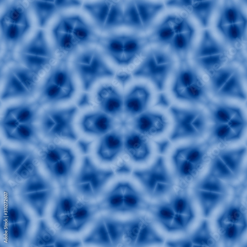 Classic Blue kaleidoscope geometrical ornament abstract background. Trendy color concept of the year. 2020 trend