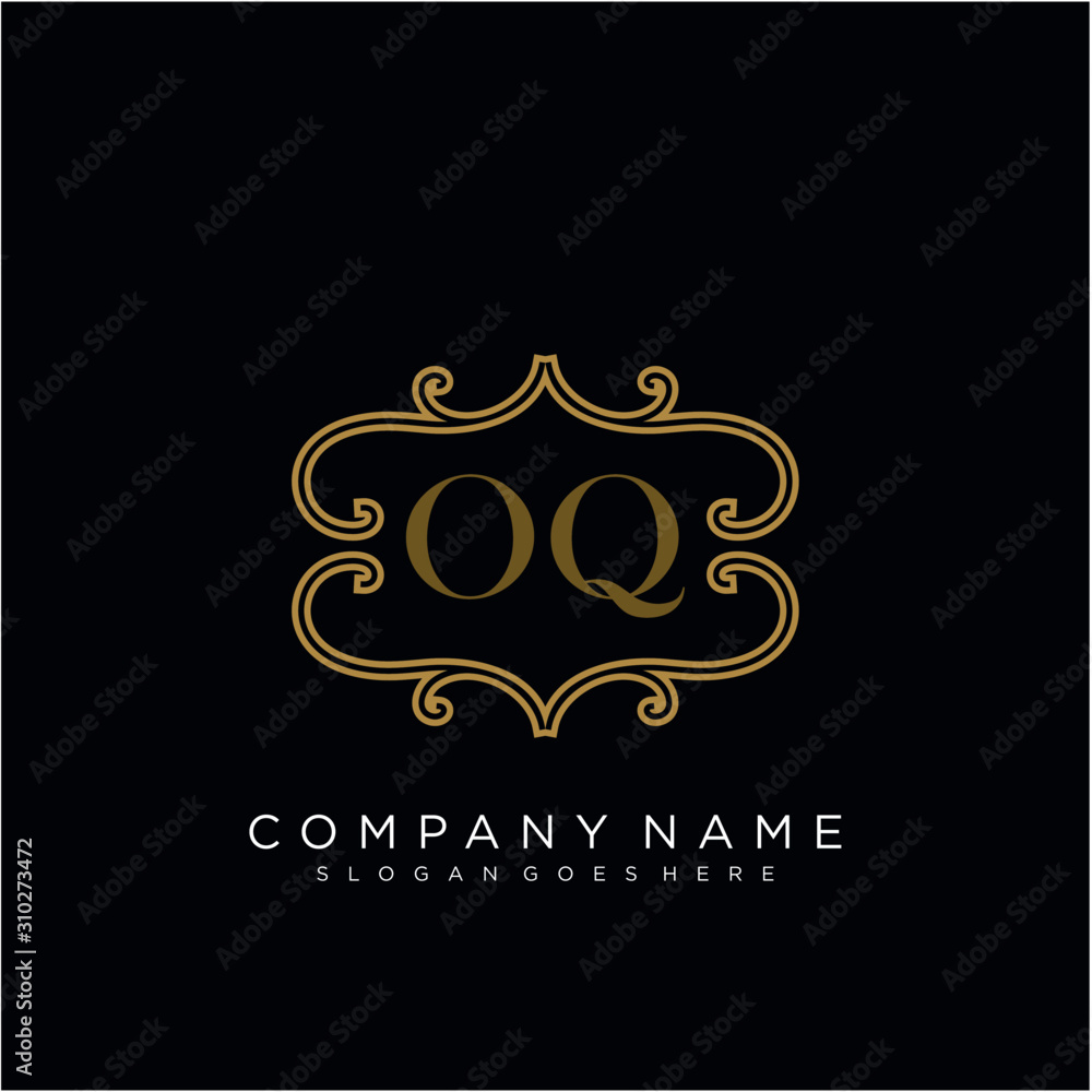 Initial letter OQ logo luxury vector mark, gold color elegant classical 