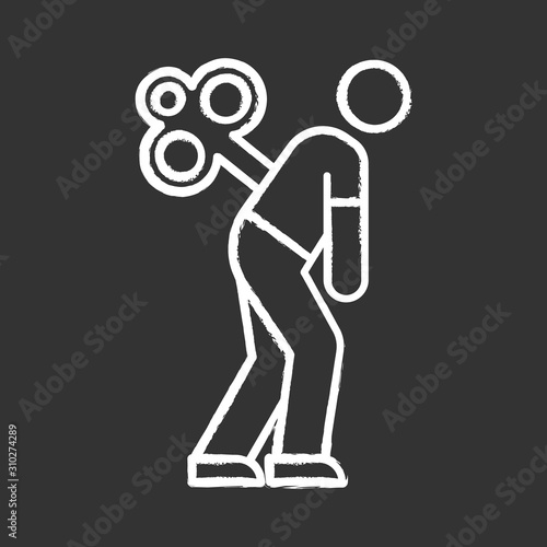 Fatigue chalk icon. Tired man. Overworked person. Common cold symptom. Chronic depression. Unhappiness, frustration. Flu infection. Grippe sickness. Isolated vector chalkboard illustration