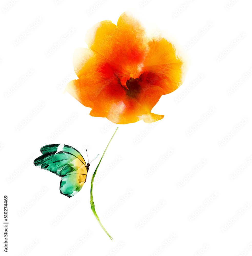 Naklejka premium Watercolor flower on white