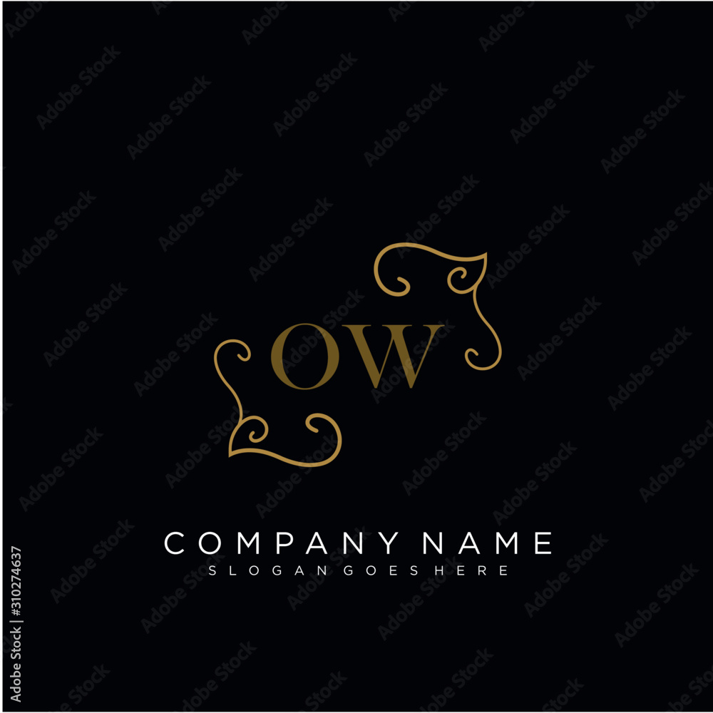 Initial letter OW logo luxury vector mark, gold color elegant classical 