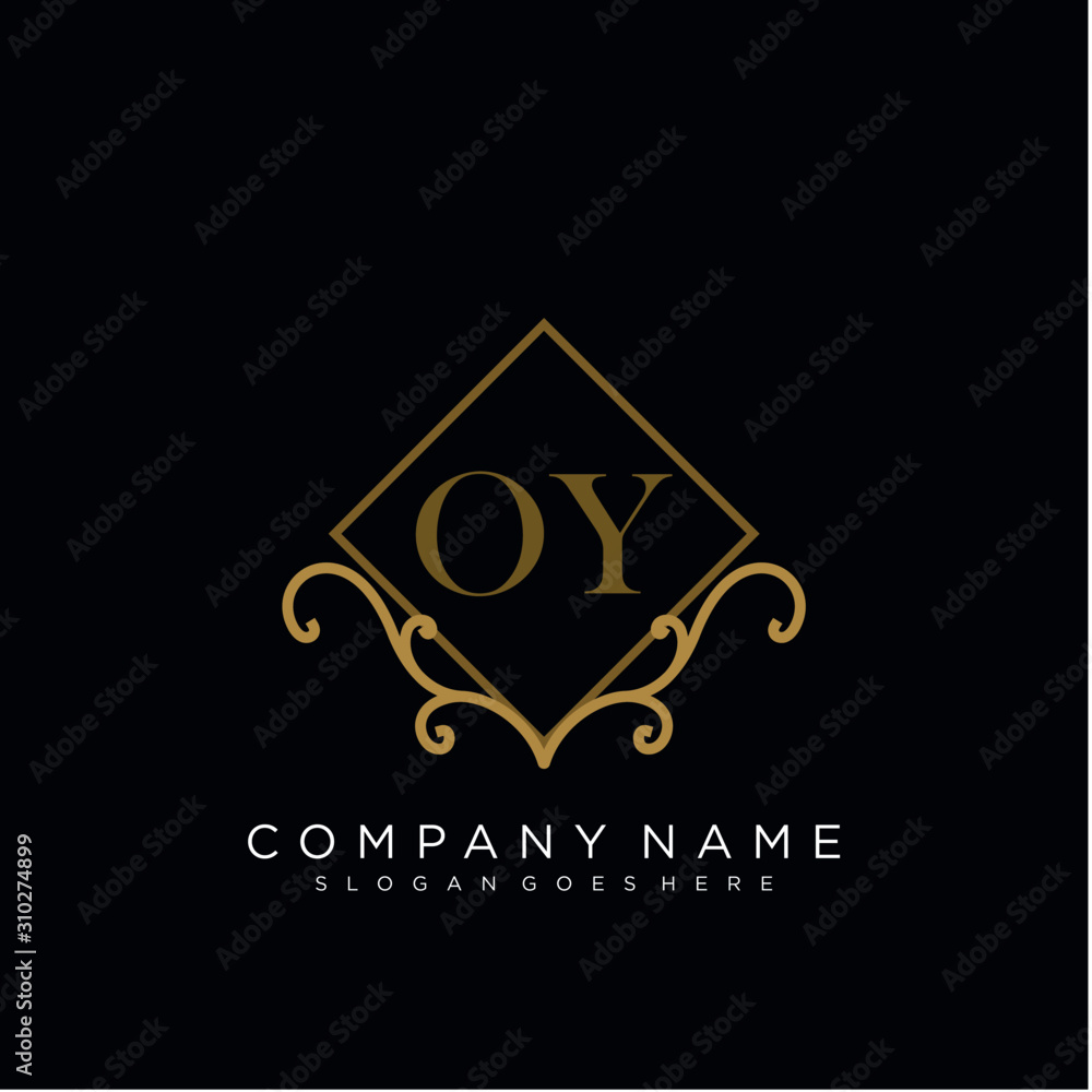 Initial letter OY logo luxury vector mark, gold color elegant classical 