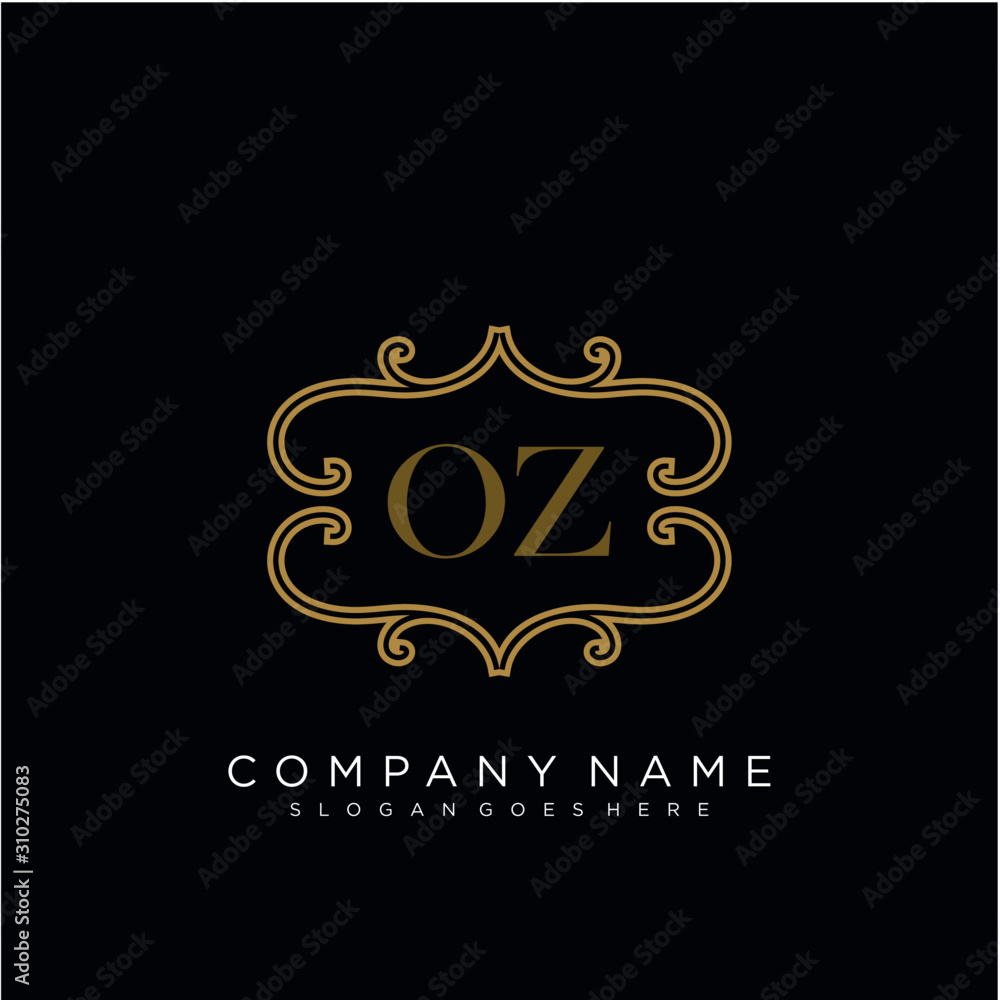 Initial letter OZ logo luxury vector mark, gold color elegant classical 