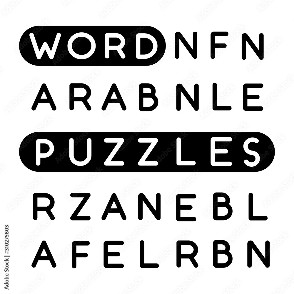 Word puzzle glyph icon. Mental exercise. Hidden word search game grid. Language, vocabulary test. Brain teaser. Solution finding. Silhouette symbol. Negative space. Vector isolated illustration Word puzzle glyph icon. Mental exercise. Hidden word search game grid. Language, vocabulary test. Brain teaser. Solution finding. Silhouette symbol. Negative space. Vector isolated illustration