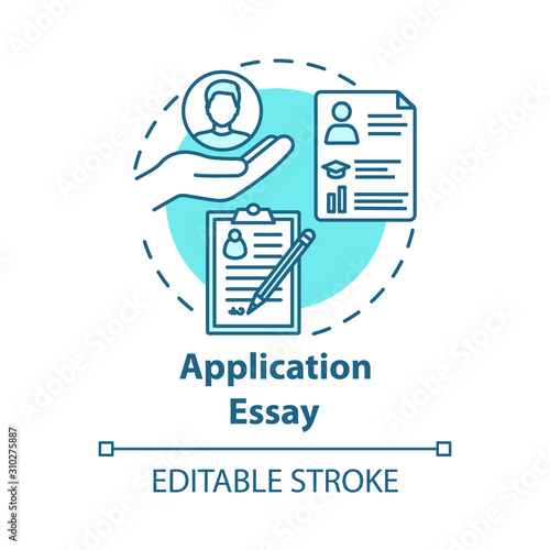 Application essay concept icon. Personal statement. Summary and curriculum vitae. Individual characteristics idea thin line illustration. Vector isolated outline drawing. Editable stroke
