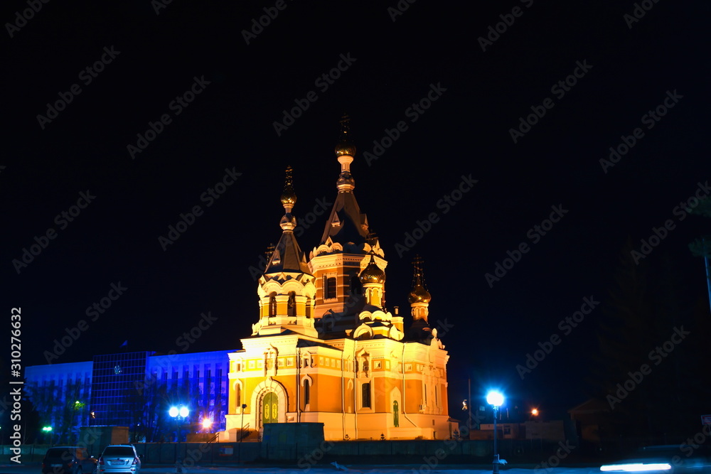 Church of Christ the Savior. Night Uralsk