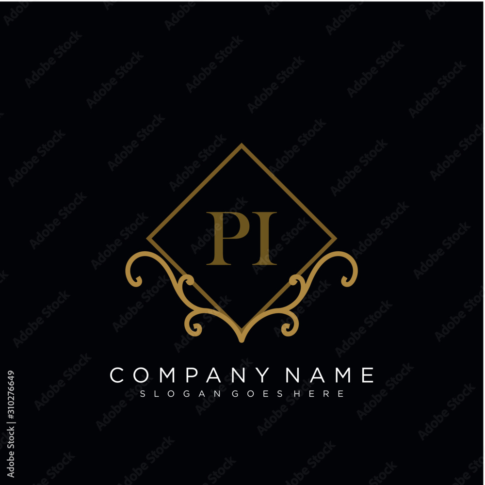 Initial letter PI logo luxury vector mark, gold color elegant classical Initial letter PI logo luxury vector mark, gold color elegant classical