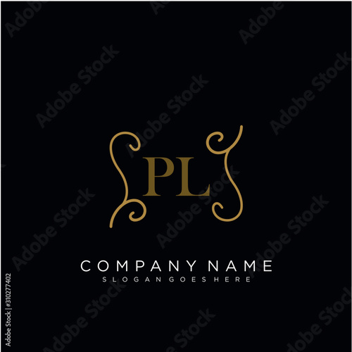 Initial letter PL logo luxury vector mark  gold color elegant classical 