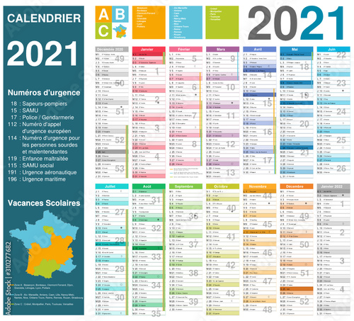 Calendrier 2021 sur 14 mois multicaque - modifiable - texte arial	