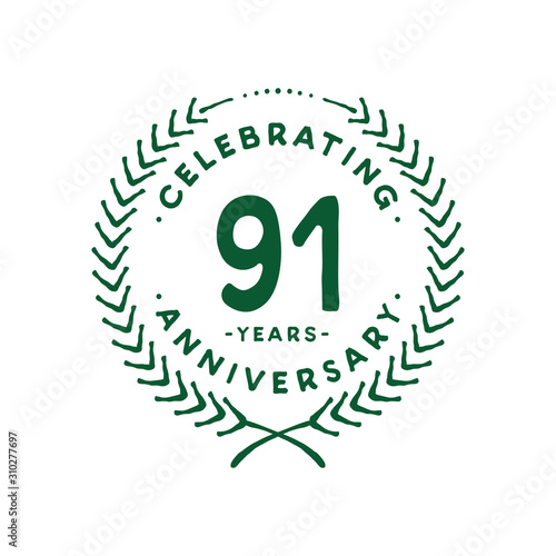 91 years design template. 91st logo. Vector and illustration.
