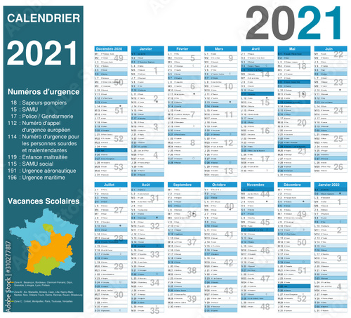 Calendrier 2021 sur 14 mois multicaque - modifiable - texte arial	 photo