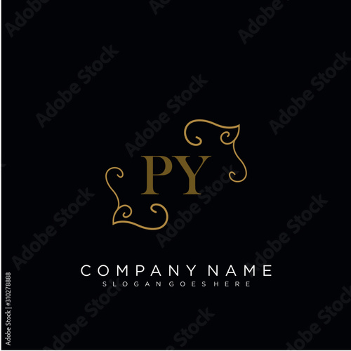 Initial letter PY logo luxury vector mark, gold color elegant classical  © BABATAN