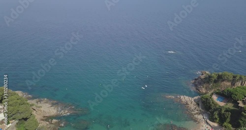 drone flying over a beautiful beach