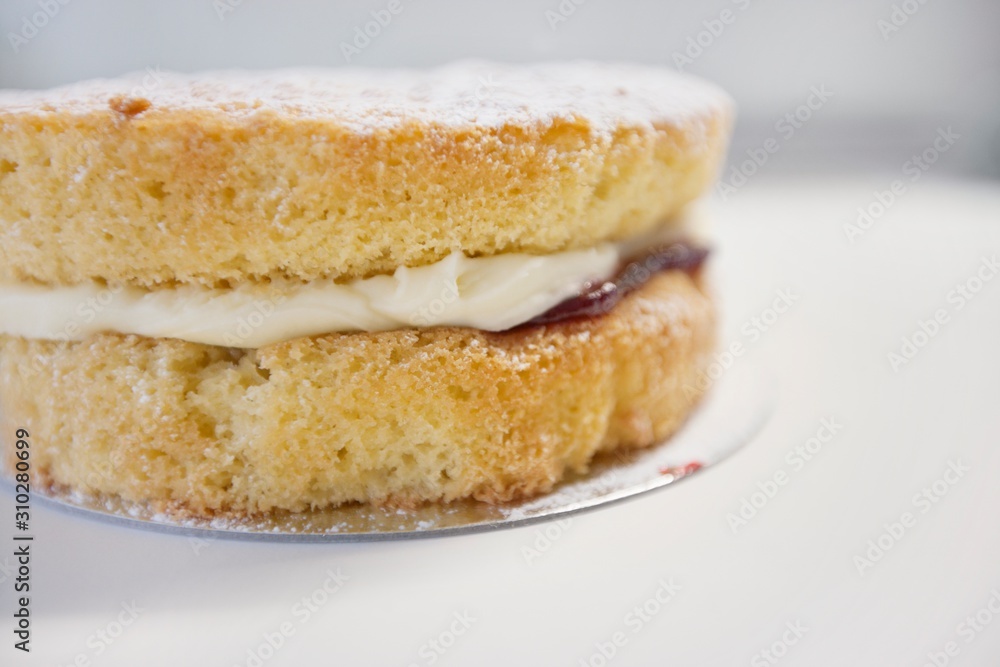 Close-up view of Victoria sponge cake