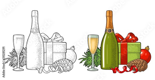 Merry Christmas and Happy New Year set for greeting card.