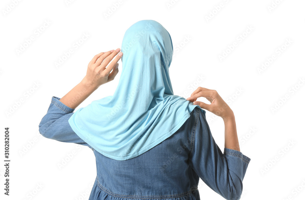 Beautiful Arab woman on white background, back view Beautiful Arab woman on white background, back view