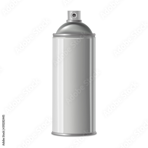 Realistic Detailed 3d White Blank Spray Metal Can Template Mockup. Vector