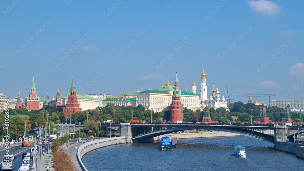 Aerial view of the Moscow Kremlin next to Moskva River in Moscow, Russia