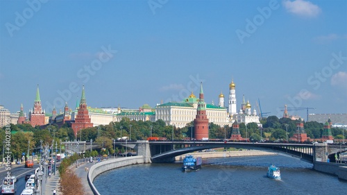 Aerial view of the Moscow Kremlin next to Moskva River in Moscow, Russia