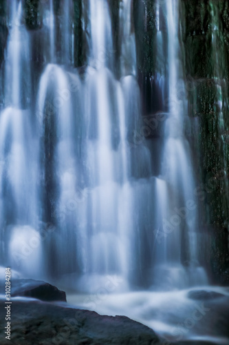 Wild Waterfall with Soft Flowing Water by Night in Lower Silesia in Poland.