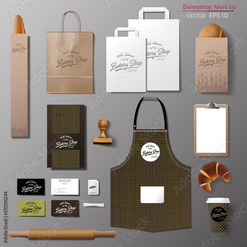 Vector bakery corporate branding identity template design set. 