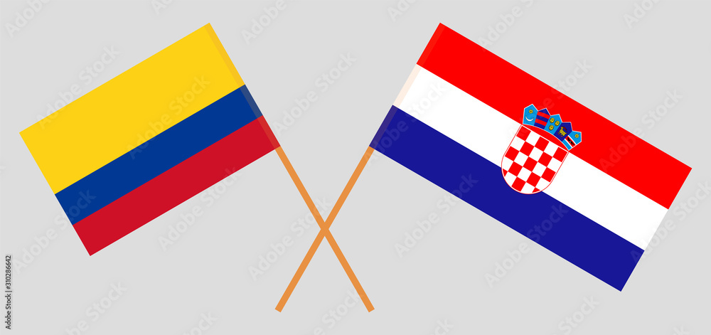 Crossed flags of Colombia and Croatia