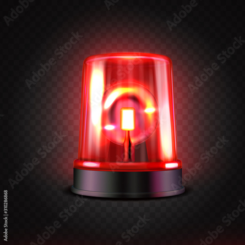 Realistic red led flasher. Red lights. Transparent beacon for emergency situations.
