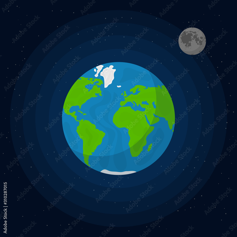 Cartoon Planet Earth and Moon in Space Card Poster Background. Vector Cartoon Planet Earth and Moon in Space Card Poster Background. Vector