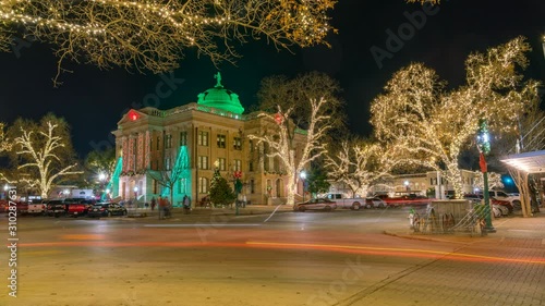 View of the Downtown Square and Court House in Georgetown Texas With Christmas Decorations All Around the Square